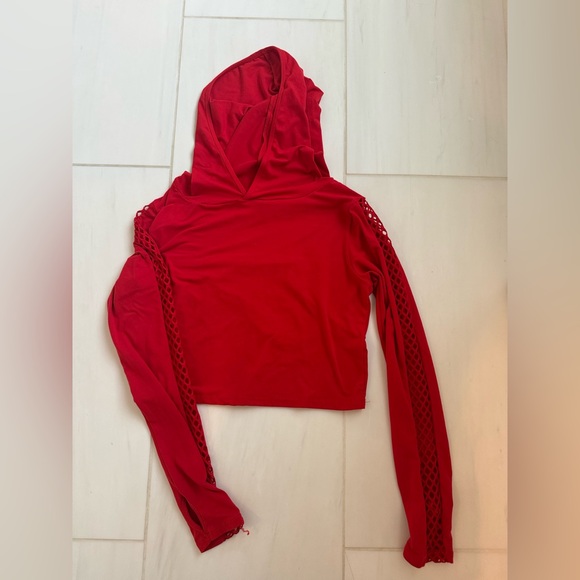 WOMENS CROPPED FISHNET HOODIE - Picture 3 of 4